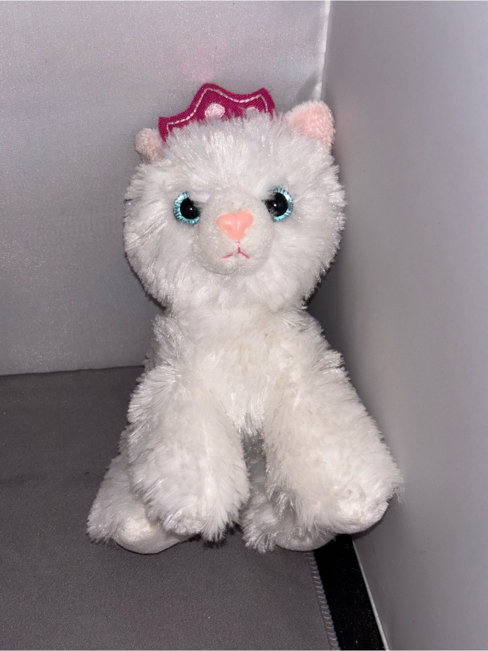 Aurora Mini Flopsie White Cat kitten Princess Pink Crown Plush Stuffed Animal